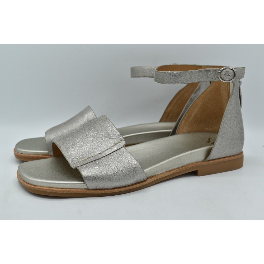 Sofft Women 11 Reyna Silver Metallic Leather Anthracite Strappy Sandals Shoes